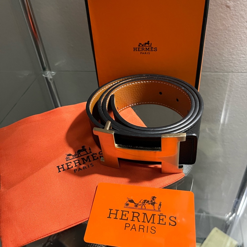 Large H leather unisex reversible belt